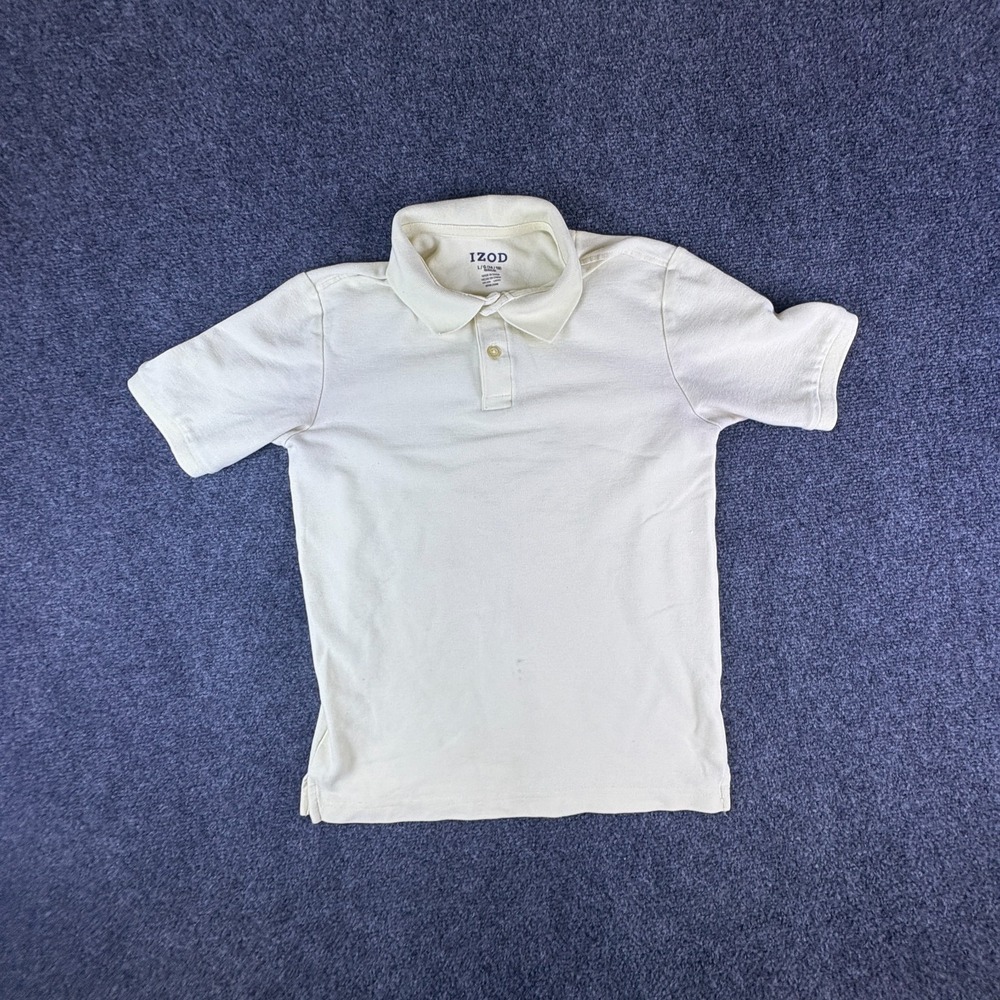 Izod School Uniform Polo Shirt Boys Large 14/16 Regular Beige Pique Short Sleeve